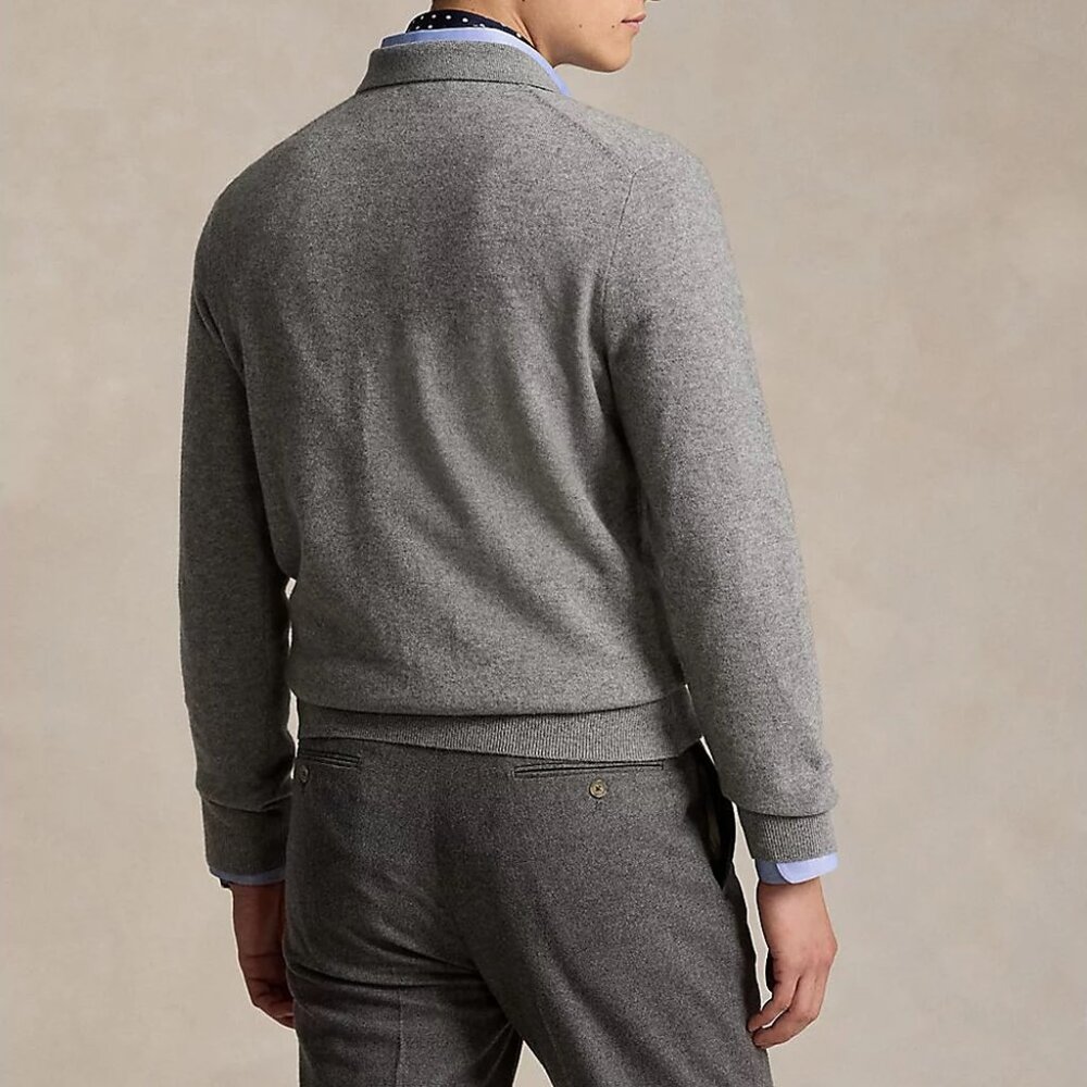 Polo Ralph Lauren Men's Open Collar Polo Sweater Fine Wool Knit Pullover Grey XL - Picture 3 of 6